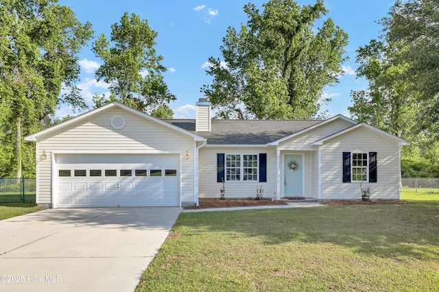 117 Clint Mills Rd, Maysville, NC 28555 - single story home featuring a chimney, a garage, driveway, and roof with shingles