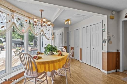 117 Arthur Rd, Beaufort, NC 28516 - dining space featuring plenty of natural light, light wood-type flooring, a chandelier, and baseboards