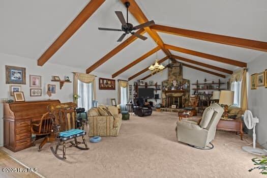 117 Arthur Rd, Beaufort, NC 28516 - living area with a ceiling fan, carpet, and a chandelier