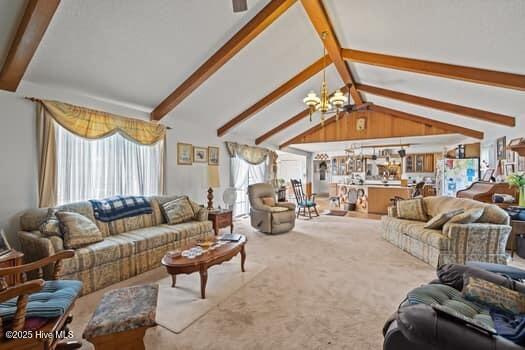 117 Arthur Rd, Beaufort, NC 28516 - carpeted living area with a chandelier