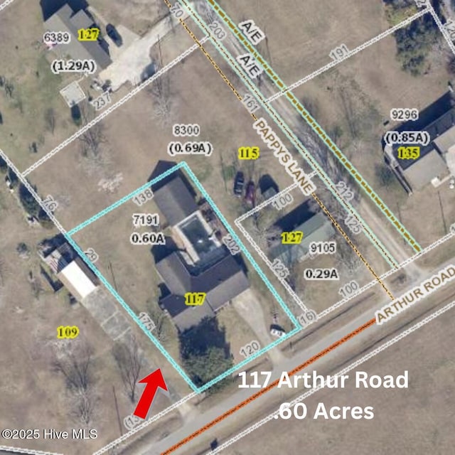 117 Arthur Rd, Beaufort, NC 28516 - aerial overview of property's location with property boundaries highlighted