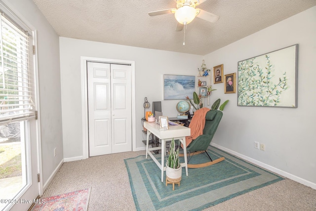 1009 Steeplechase Rd, Wilmington, NC 28412 - carpeted office featuring a ceiling fan, a textured ceiling, and baseboards