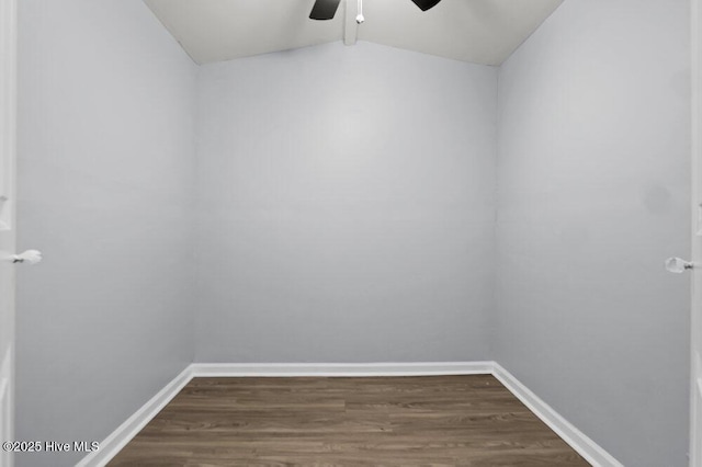 1912 Nun St, Wilmington, NC 28403 - unfurnished room with ceiling fan, dark wood finished floors, lofted ceiling, and baseboards