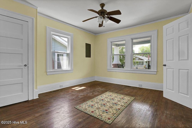 1912 Nun St, Wilmington, NC 28403 - spare room featuring healthy amount of natural light, wood-type flooring, crown molding, baseboards, and ceiling fan