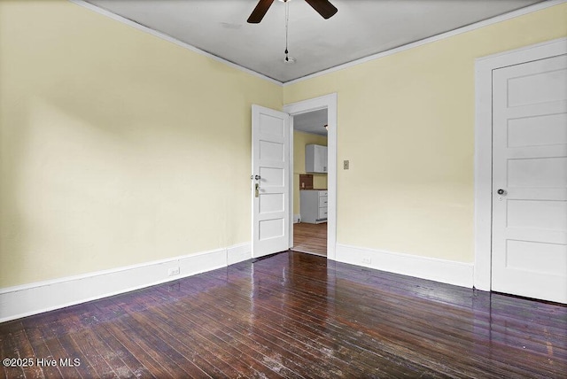 1912 Nun St, Wilmington, NC 28403 - unfurnished room with ceiling fan, ornamental molding, hardwood / wood-style flooring, and baseboards