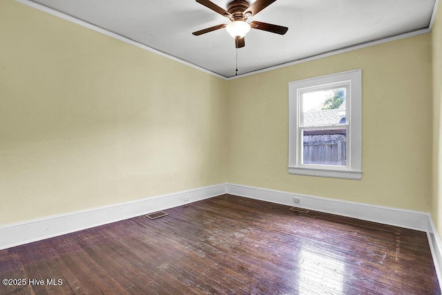 1912 Nun St, Wilmington, NC 28403 - empty room with a ceiling fan, baseboards, dark wood-type flooring, and ornamental molding