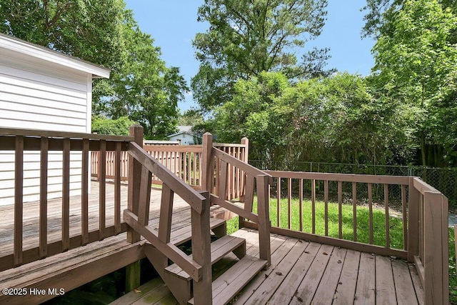 1912 Nun St, Wilmington, NC 28403 - wooden terrace featuring a fenced backyard and stairs