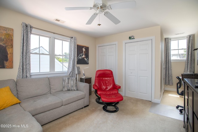 102 Macgregor Dr, Beaufort, NC 28516 - carpeted living room with a ceiling fan