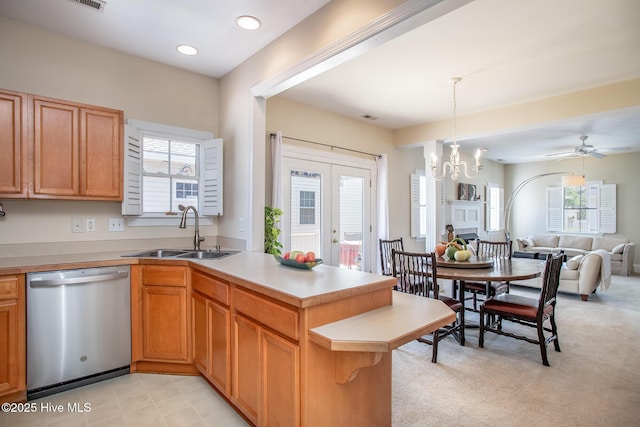 102 Macgregor Dr, Beaufort, NC 28516 - kitchen with dishwasher, a sink, plenty of natural light, open floor plan, and recessed lighting