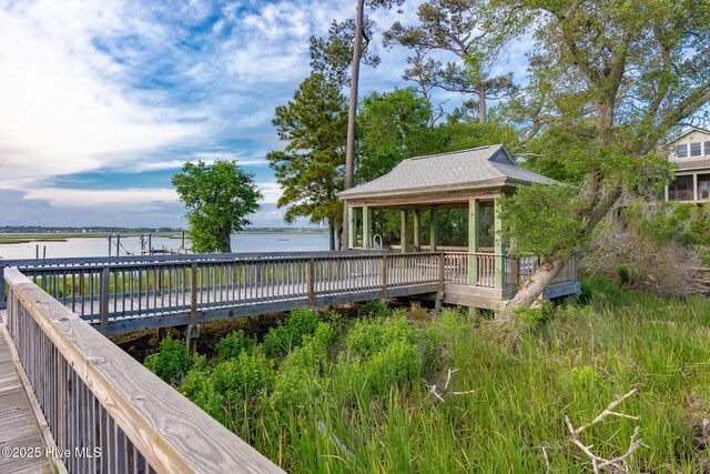 9808 Clarendon Dr, Emerald Isle, NC 28594 - dock featuring a gazebo and a deck with water view