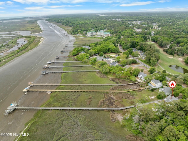 aerial overview of property's location featuring a nearby body of water