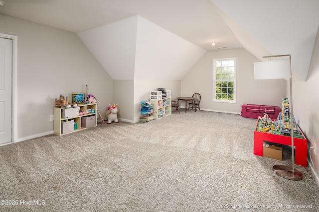 8295 Antioch Church Rd, Middlesex, NC 27557 - rec room with vaulted ceiling, carpet flooring, and baseboards