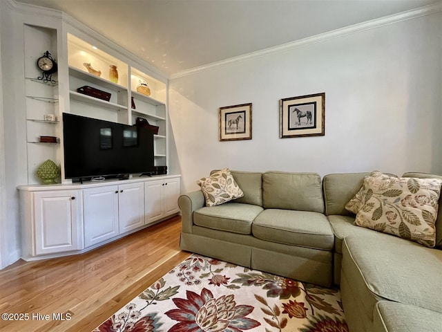 50 Short Rd, Pinehurst, NC 28374 - living area featuring ornamental molding, light wood-style floors, and built in shelves