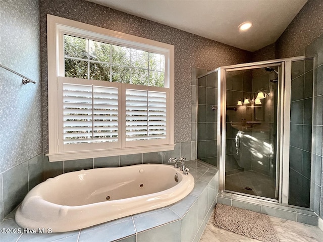 50 Short Rd, Pinehurst, NC 28374 - bathroom with a whirlpool tub, a shower stall, and wallpapered walls