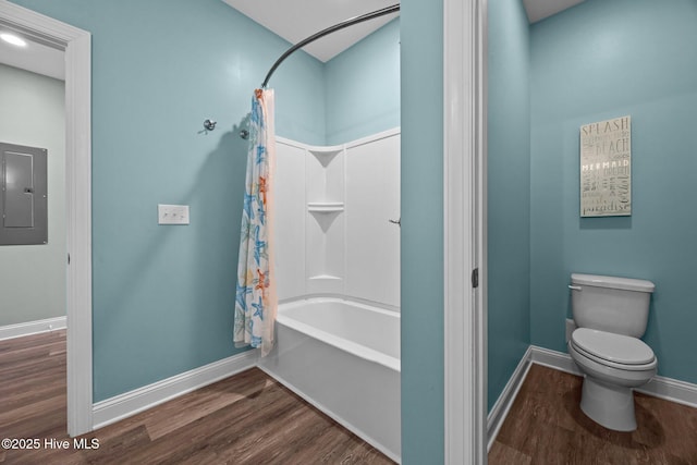 130 N Permuda Wynd Dr, North Topsail Beach, NC 28460 - full bathroom featuring electric panel, wood finished floors, baseboards, and toilet