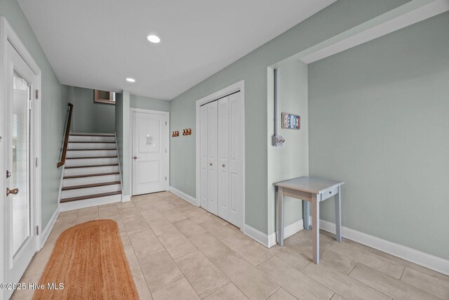 130 N Permuda Wynd Dr, North Topsail Beach, NC 28460 - foyer with stairs, recessed lighting, baseboards, and light tile patterned floors