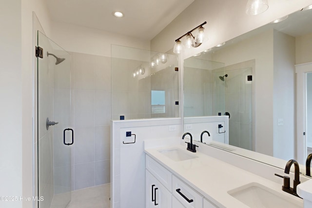128 Sea Oaks Ct, North Topsail Beach, NC 28460 - full bath featuring a stall shower, recessed lighting, and double vanity