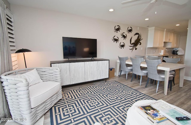 565 Salter Path Rd Unit S-5, Pine Knoll Shores, NC 28512 - living room with wood finished floors, recessed lighting, and ceiling fan