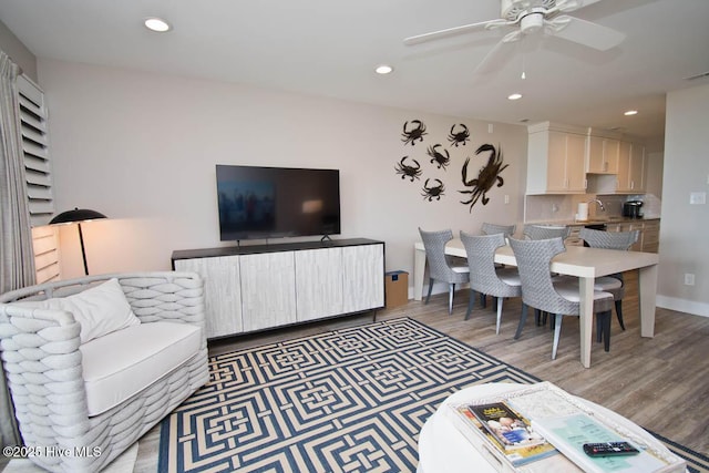 565 Salter Path Rd Unit S-5, Pine Knoll Shores, NC 28512 - living room featuring light wood-style flooring, recessed lighting, and a ceiling fan