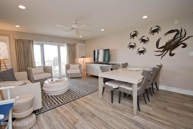 565 Salter Path Rd Unit S-5, Pine Knoll Shores, NC 28512 - dining area featuring wood finished floors, ceiling fan, and recessed lighting