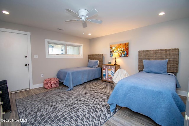 565 Salter Path Rd Unit S-5, Pine Knoll Shores, NC 28512 - bedroom with wood finished floors, recessed lighting, baseboards, and ceiling fan