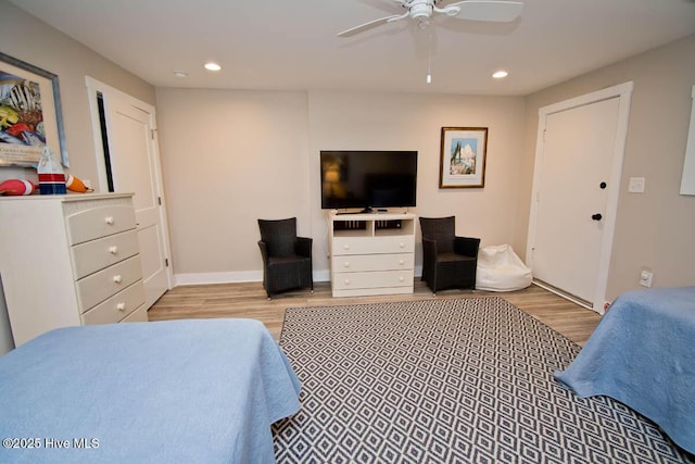 565 Salter Path Rd Unit S-5, Pine Knoll Shores, NC 28512 - bedroom featuring light wood-type flooring, recessed lighting, a ceiling fan, and baseboards