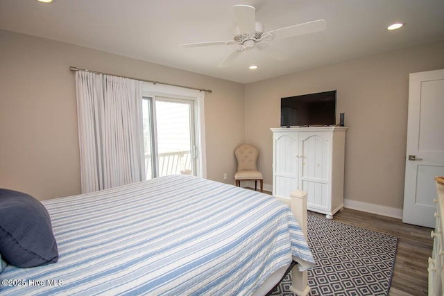 565 Salter Path Rd Unit S-5, Pine Knoll Shores, NC 28512 - bedroom featuring wood finished floors, recessed lighting, baseboards, a ceiling fan, and access to outside