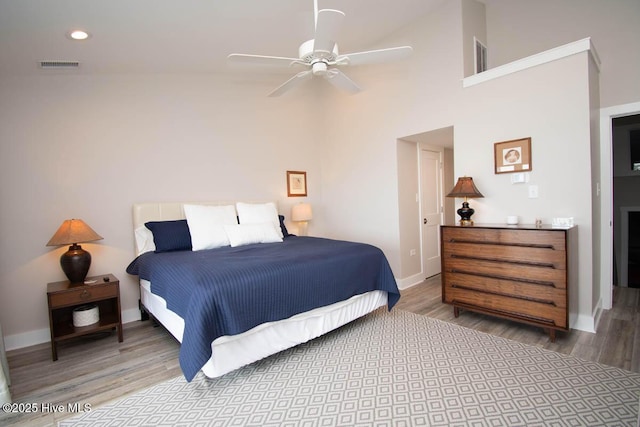 565 Salter Path Rd Unit S-5, Pine Knoll Shores, NC 28512 - bedroom with wood finished floors, baseboards, recessed lighting, and a ceiling fan