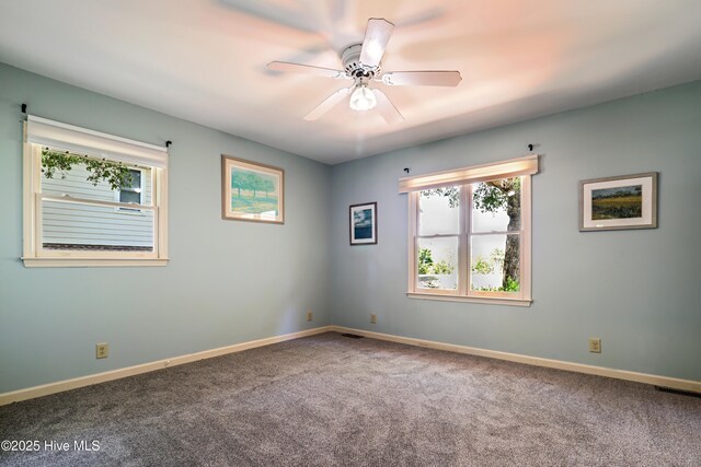 265 Creek View Dr, Sunset Beach, NC 28468 - carpeted spare room featuring plenty of natural light, a ceiling fan, and baseboards