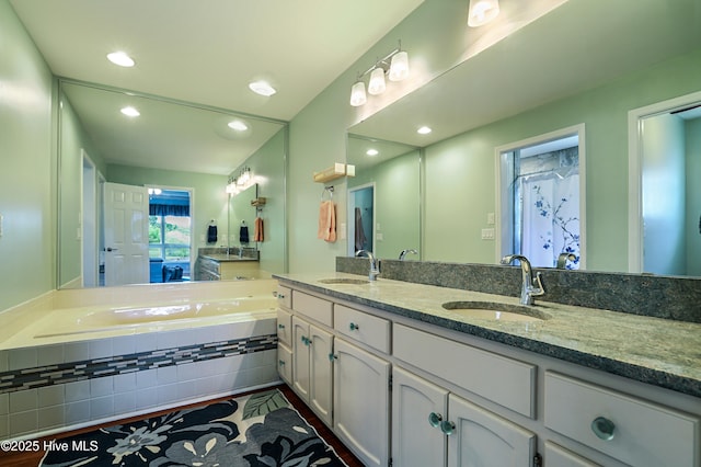 265 Creek View Dr, Sunset Beach, NC 28468 - full bath with a bath, recessed lighting, and double vanity