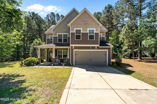 140 Timberwood Dr, Cameron, NC 28326 - craftsman-style home with a garage, a porch, a front yard, and concrete driveway