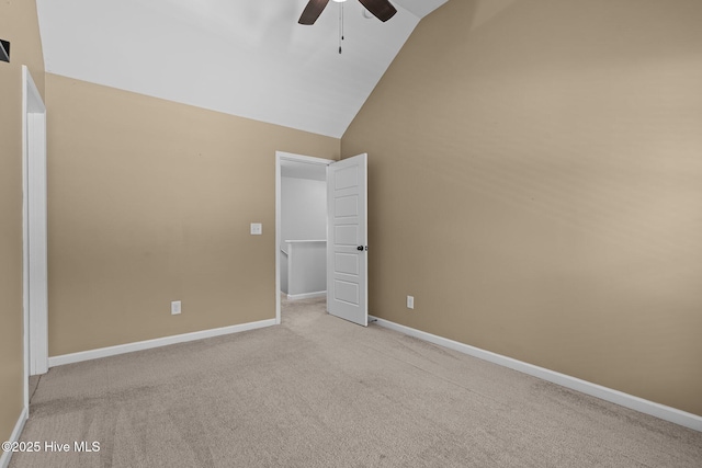 140 Timberwood Dr, Cameron, NC 28326 - unfurnished bedroom featuring vaulted ceiling, carpet flooring, ceiling fan, and baseboards