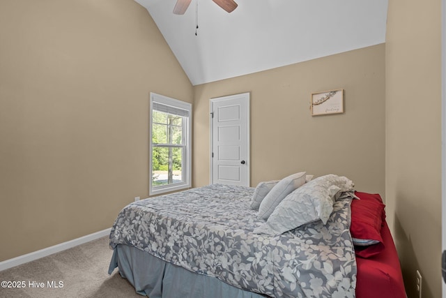 140 Timberwood Dr, Cameron, NC 28326 - bedroom with carpet floors, lofted ceiling, baseboards, and a ceiling fan