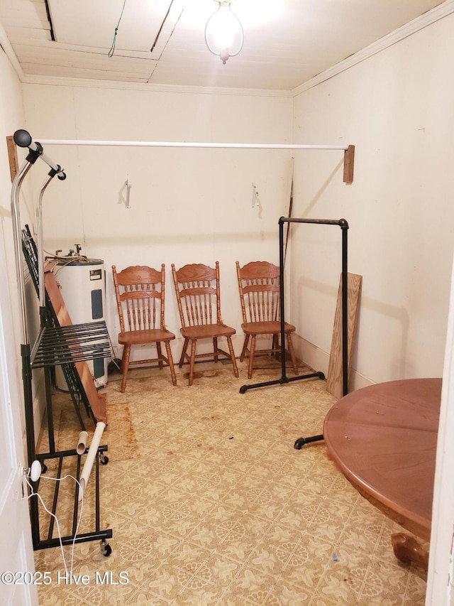 809 Conway Rd, Fair Bluff, NC 28439 - interior space with crown molding, water heater, and attic access