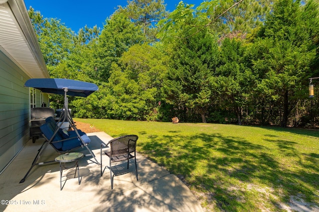 view of grassy yard featuring a patio