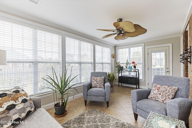 2016 Ashbrook Ct, Leland, NC 28451 - sunroom featuring plenty of natural light, ornamental molding, baseboards, and tile patterned flooring