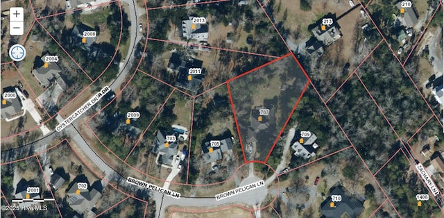 707 Brown Pelican Ln, Hampstead, NC 28443 - aerial view of property's location featuring property boundaries highlighted