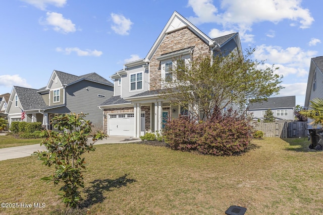 211 Willow Ridge Dr, Holly Ridge, NC 28445 - craftsman-style house with stone siding, an attached garage, concrete driveway, and a residential view