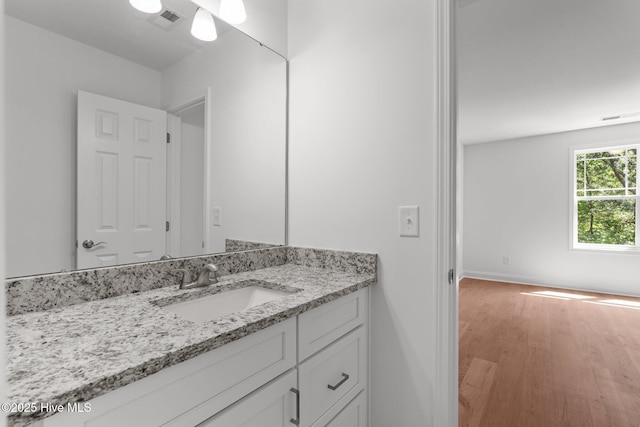 bathroom with wood finished floors and vanity