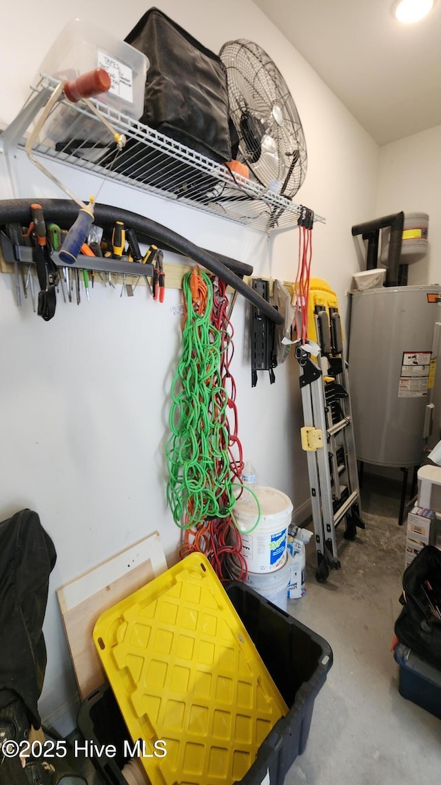 storage area with electric water heater