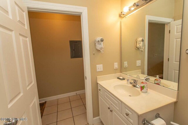 139 Avian Dr Unit 3614, Sunset Beach, NC 28468 - bathroom featuring electric panel, tile patterned flooring, vanity, and baseboards