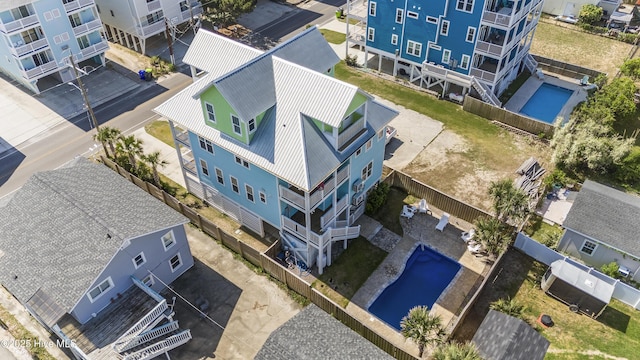 drone / aerial view of a pool area