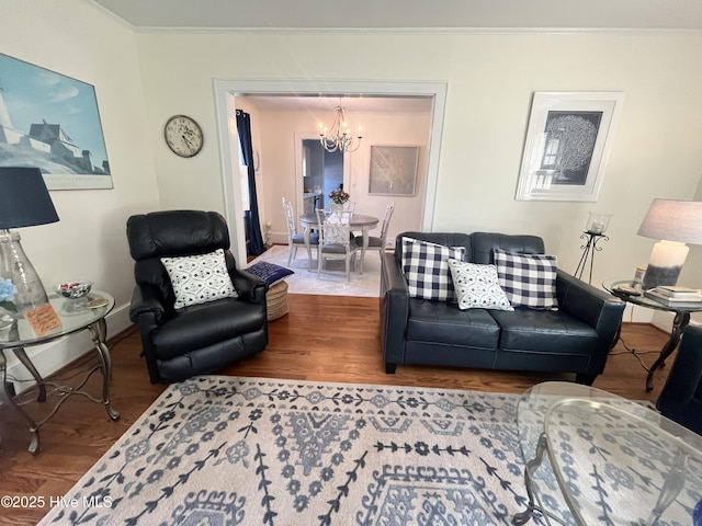 310 N Franklin St, Whiteville, NC 28472 - living area with a chandelier, wood finished floors, and crown molding