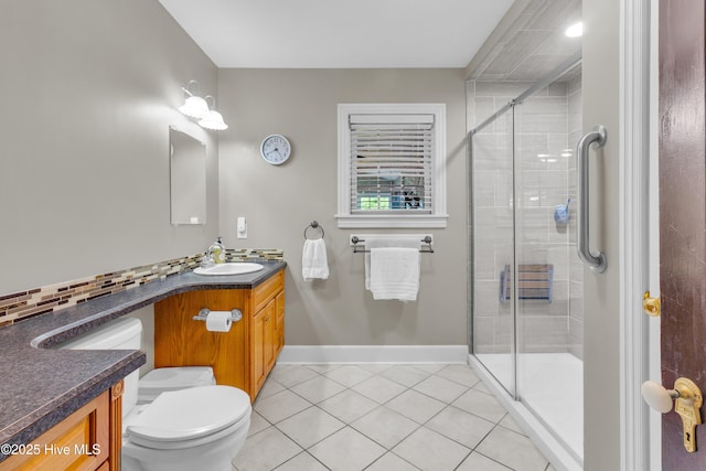 3297 Bay City Rd, Aurora, NC 27806 - full bath featuring vanity, tile patterned floors, a shower stall, toilet, and baseboards