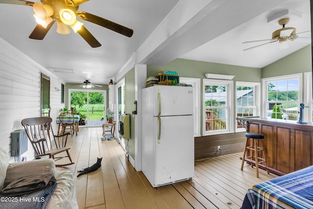 3297 Bay City Rd, Aurora, NC 27806 - wooden terrace featuring ceiling fan, radiator heating unit, and a porch