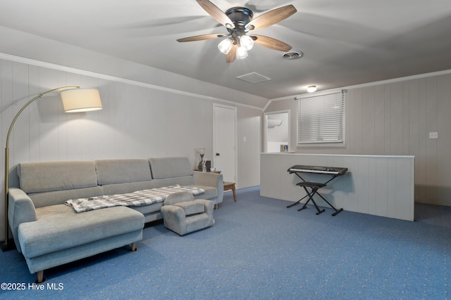338 Country Club Rd, Camden, NC 27921 - living room featuring carpet flooring and ceiling fan