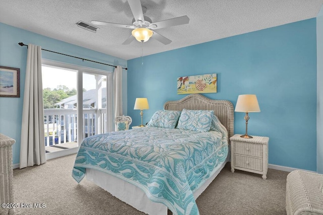 1912 Goose Creek Rd SW Unit 4302, Ocean Isle Beach, NC 28469 - carpeted bedroom featuring access to outside, a textured ceiling, a ceiling fan, and baseboards