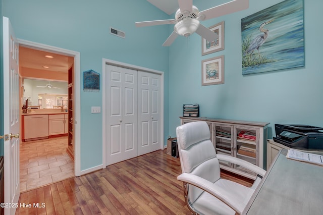 6025 Inland Greens Dr, Wilmington, NC 28405 - office featuring ceiling fan, light wood finished floors, baseboards, and recessed lighting