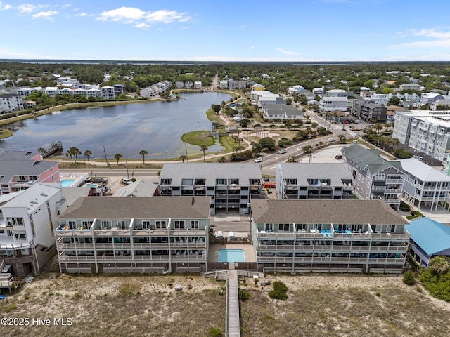 aerial view of a nearby body of water