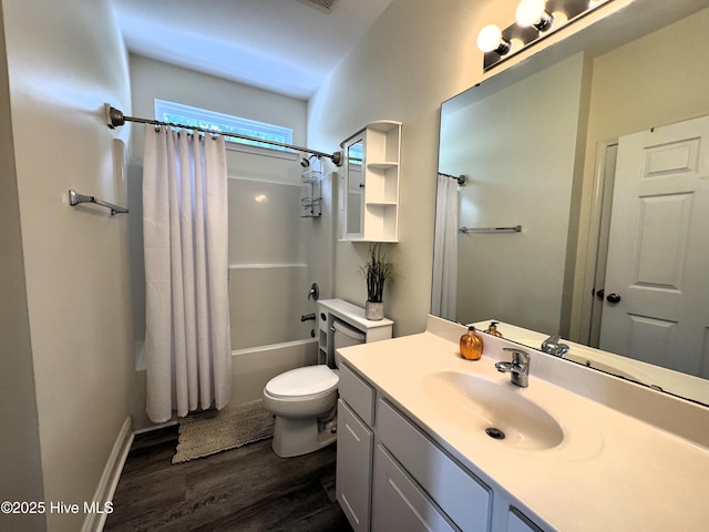 4983 Kona Ct Unit 1, Southport, NC 28461 - bathroom with wood finished floors, vanity, shower / bath combination with curtain, and toilet